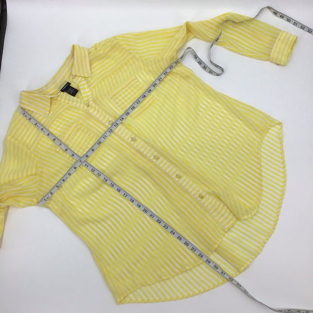 Torrid Yellow White Stripe Button Down Semi Sheet Shirt - Picture 8 of 14